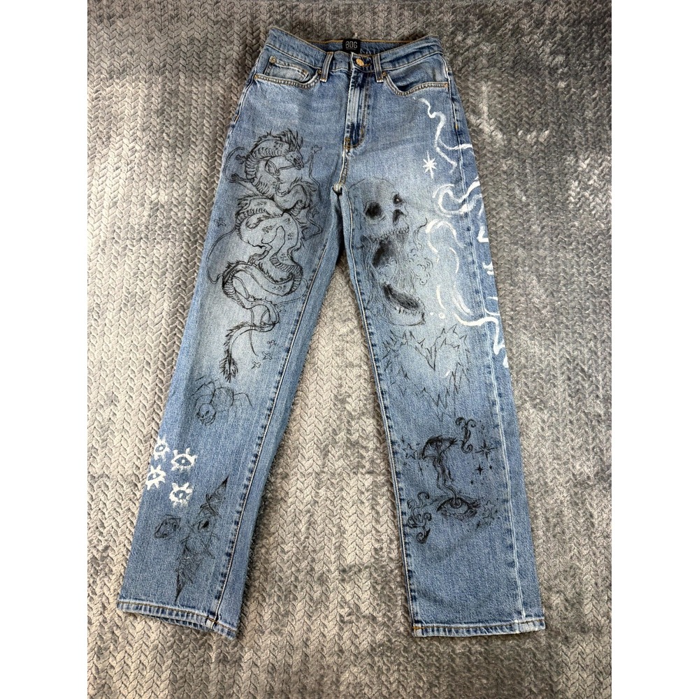 BDG Urban Outfitters Straight Jeans Women 27 Dragon Skull Sketches Customised